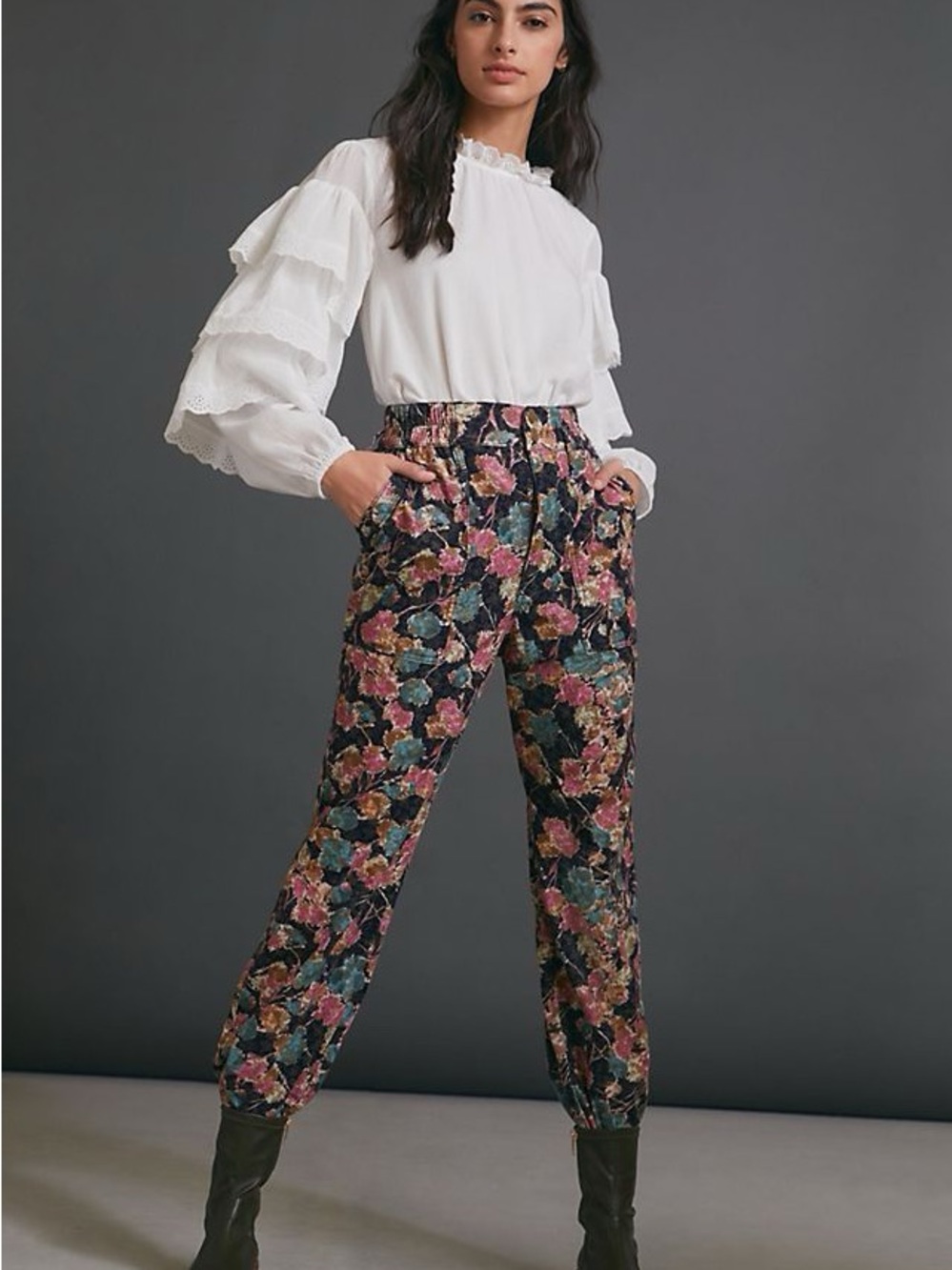 Anthropologie Anisa Floral Corduroy Joggers